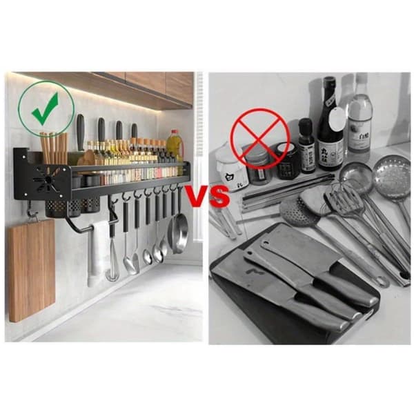 Kitchen Spice Rack Wall Mount Storage Kitchen Wall Rack Black 60cm