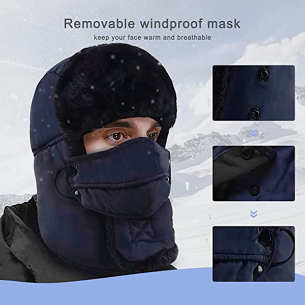 Fälla hatt, vintervarma trooper hattar med öronlappar och mask, bomberhatt för män/kvinnor svart