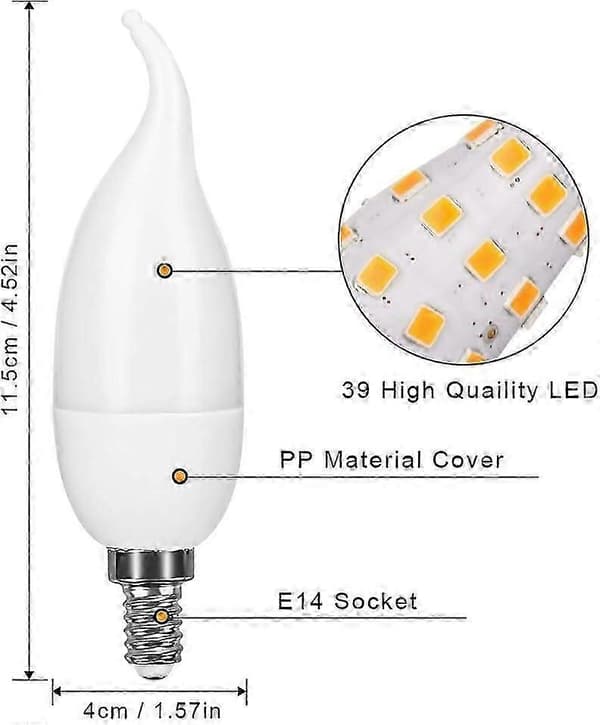 4-pakning 3W E14 LED-flammepære, dekorativ lampe med 3 lysmoduser