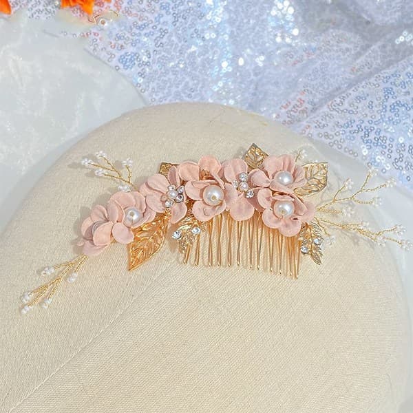 Brudeblomst Bryllupshårkam 2 stk Brudehodeplagg Hårblad Tilbehør Rhinestone Blomst Brudeklemme Hvit og Rosa