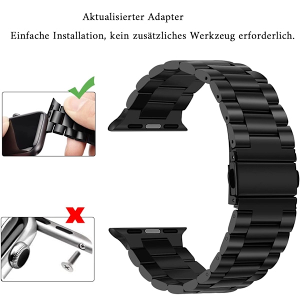 Kompatibla Apple Watch-armband 42/44/45mm, rostfritt stål iWatch-armband för Apple Watch Series 7/6/5/4/3/2, 38mm 40mm 41mm svart