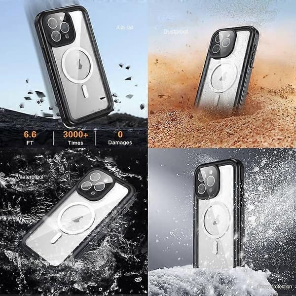 Vandtæt IP68 MagSafe magnetisk telefoncover til iPhone 15 Sort iPhone 15