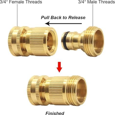 Quick Connect for Hose with Shut-Off Valve, 3/4\" Quick Connectors with Ball Valve, Easy to Connect and Quick Release Adapters