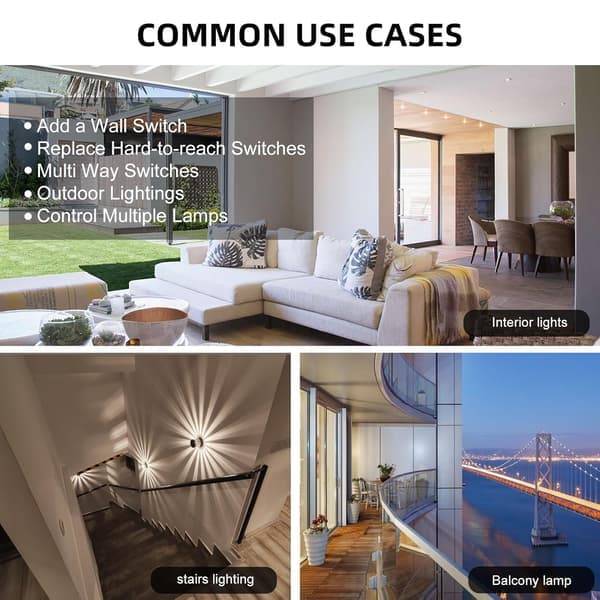 Wireless Light Switch, Battery-Free Wireless Switch 10A 230V 200-2000W, Wireless Two-Way Switch, Wireless Outdoor Switch