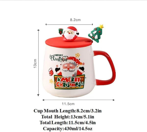 Ceramic Coffee Mugs for Couples with Lid and Spoon Cute Tree Christmas Gift Birthday Present Holiday Themed Mug Creative Home Decor Gift