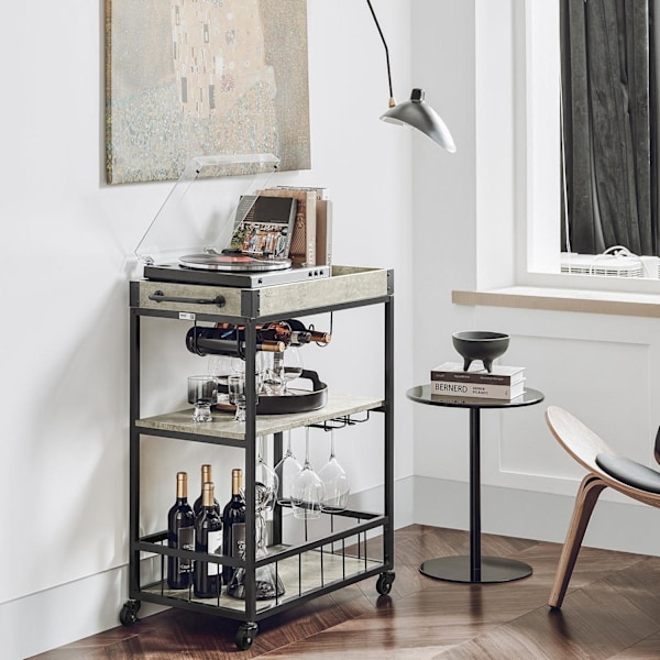 SoBuy Serveringsvagnar med Brickstativ köksvagnar FKW56-HG Grey Grey