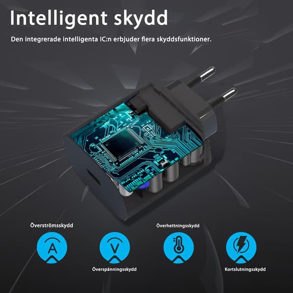 45W USB-C GaN Hurtigoplader med 1m Kabel til Samsung, iPhone, iPad & Android Sort