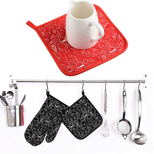 2 st ugnshandskar med 2 st skivunderlägg Bakhandskar Universalstorlek Grillhandskar Spishandskar med grytlappar för grillning Matlagning Bakning