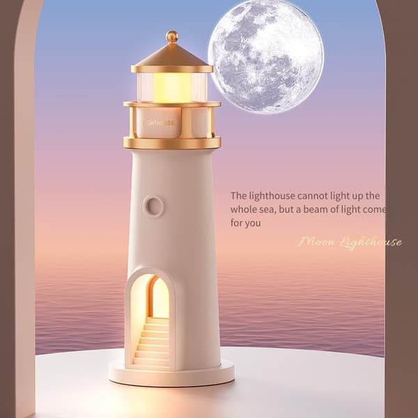 Moonlight Lighthouse Night Light with Bluetooth Speaker Remote Control LED Mood Light and Moon Projection 242mm High.