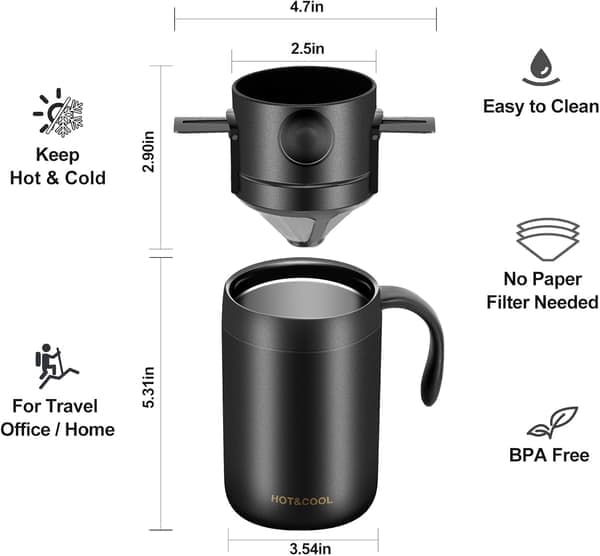 16oz Camping Coffee Maker Pour Over Coffee Maker Set, Camp Pour Over Set, Portable Coffee Kit for Travel, Camping, Office, Backpacking