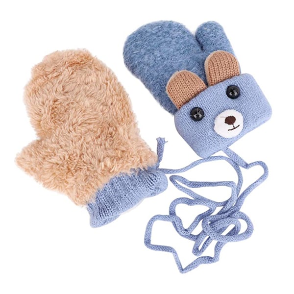 Barn Fleece Fodrade Stickade Vantar för Baby Toddler Pojkar Flickor Vinterhandskar Stickade Tjocka Termiska Handskar blå