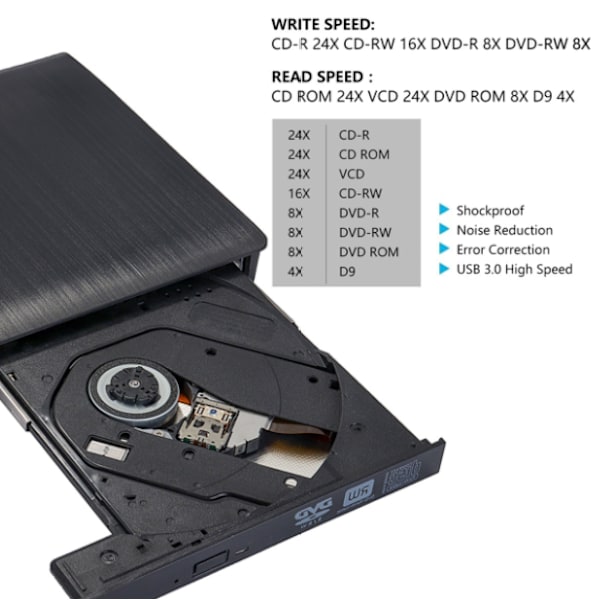 Extern CD DVD +/-RW-enhet USB 3.0 Protable USB DVD/CD ROM-brännare Optisk enhet Spelare Läsare Skrivare Bärbar dator Stationär dator, Mac MacBook Pro/Air,