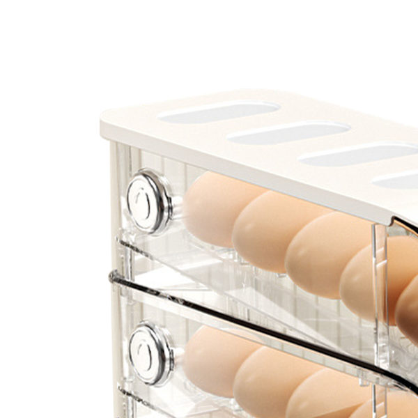3PCS Äggbehållare för kylskåp Plast Stapelbar Automatisk Rullande Ägghållare Förvaringslåda för Hushåll Vit