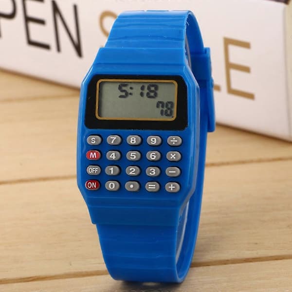 Mote Barn Silikon Dato Multifunksjonell Elektronisk Kalkulator Armbåndsur Blue