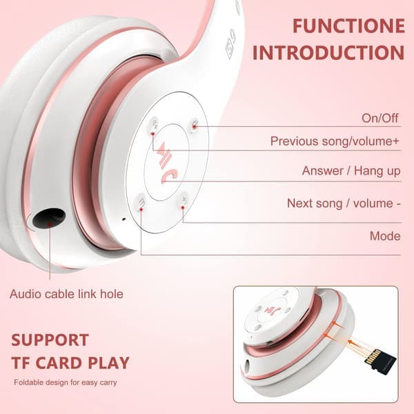 Bluetooth-hovedtelefoner over øret, med HD-mikrofon, FM, TF til PC