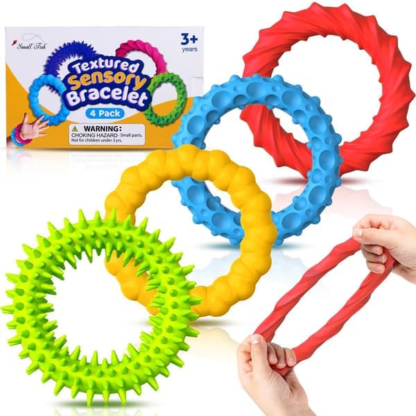 Sensoriske Fidget-leker for barn og voksne - 4-pakning elastisk Fidget-armbånd | Tekstur og beroligende