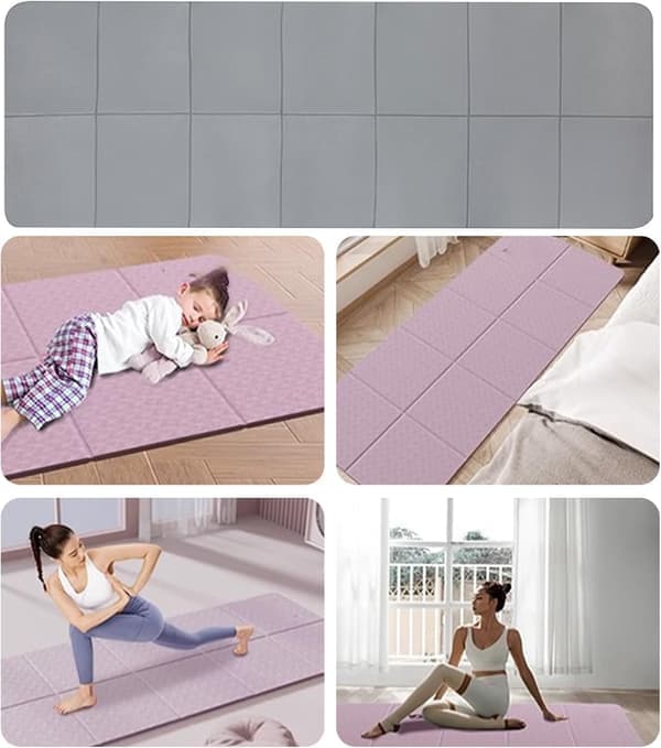 Sammenfoldelig yogamåtte - 6 mm tyk sammenfoldelig træningsmåtte med rivefast materiale og opbevaringstaske