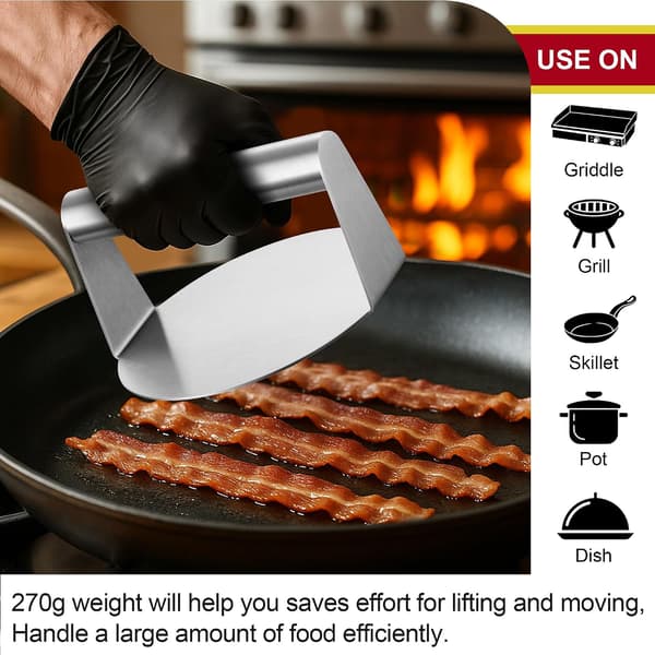 Press rustfritt stål hamburgerknuser flat-top grillpresse bacon biff biffsandwich kraftig og oppvaskmaskintilbehør og verktøy