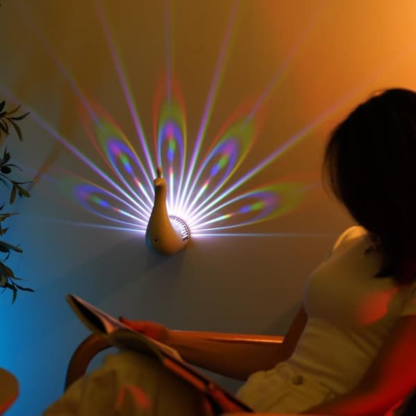 Peacock Lamp, Peacock Night Light, Peacock Wall Lamp/Projector Lamp (White)