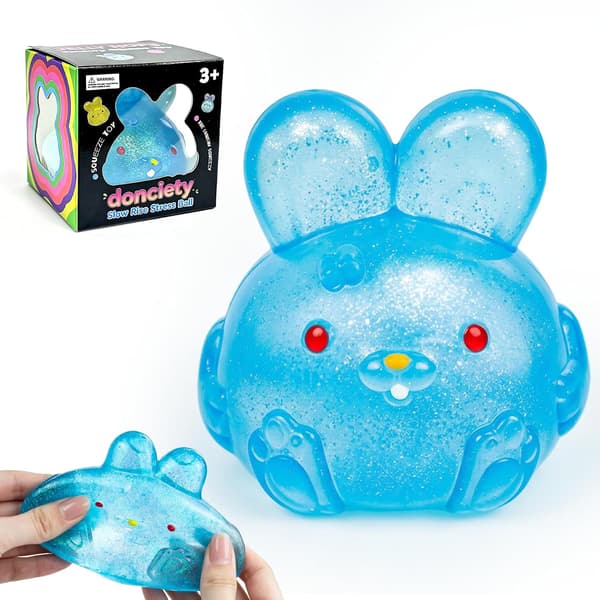 Glitrende Kanin Stresslindrende Squishy Legetøj Blød Klemme Kanin Fidgetbold til Angst ADHD & Autisme Sensorisk Beroligende Legetøj (Blå) blå blue