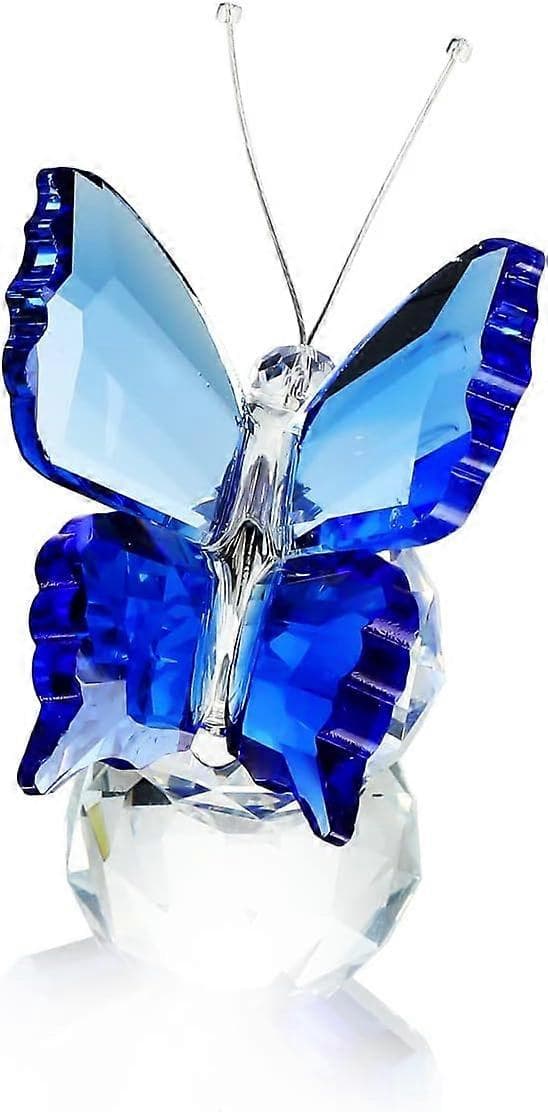 Krystal flyvende sommerfugl med krystalkugle base figur ornament statue dyr samleobjekt til julegave (blå)