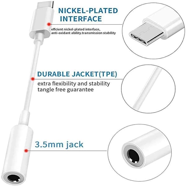 3-pakning Adapter USB-C til 3,5 mm (Samsung S20 S21 S22) Hodetelefoner hvit white