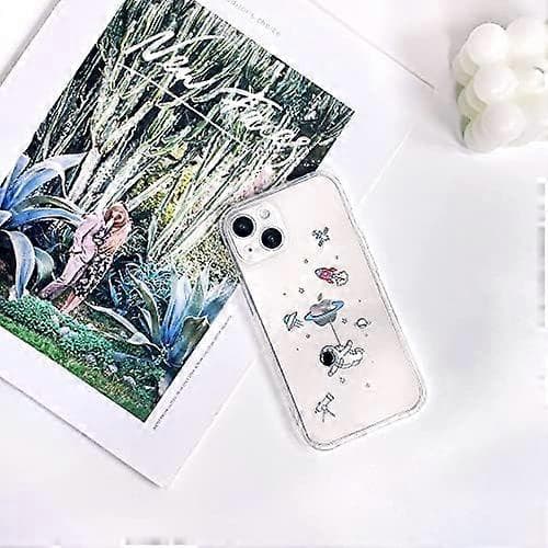 Compatible Case for iPhone 13, Transparent and Cute with Astronaut, Outer Space, Planet, Star, Creative Pattern, Soft TPU Shockproof Slim Case