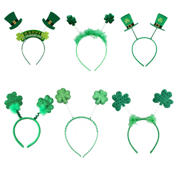 3st Patrick's Day Shamrock Pannband Irish Green Hårband Grön rosett Hårklämma för Women Day Accessories Set