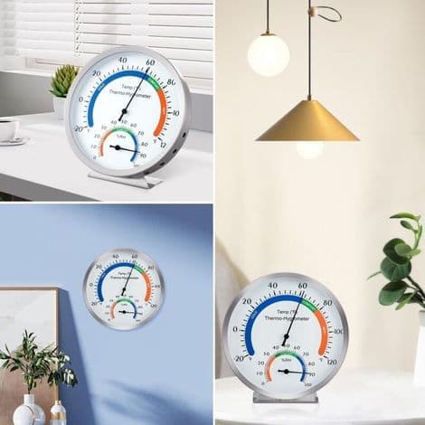 Stainless Steel Thermometer and Hygrometer with Two-Tone Dial, Temperature and Humidity Indicator