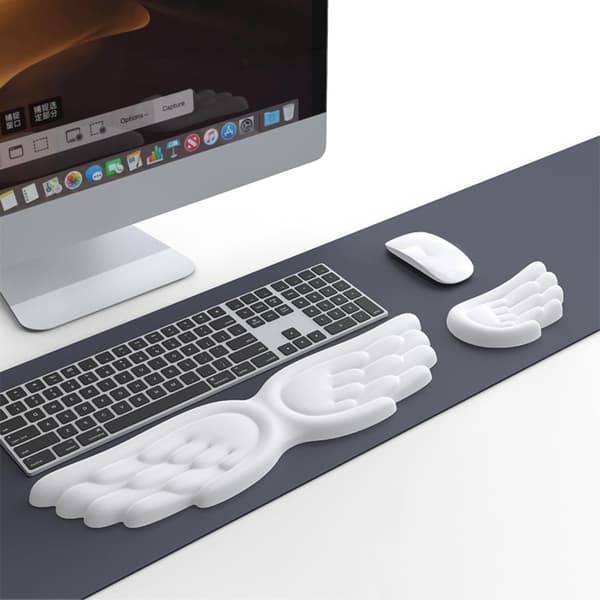 Angel Wing Wrist Rest Ergonomic Memory Foam Wrist Support for Computer Keyboard Mouse Set, Cute Gaming Keyboard Pad Hand Rest PU Leather Surface
