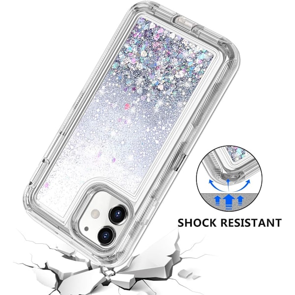 Skyddande fodral för iPhone 11 Glitter, flytande Bling Quicksand 3 i 1 Hybrid stöttålig stöttålig hård stötfångare mjukt genomskinligt gummiskydd