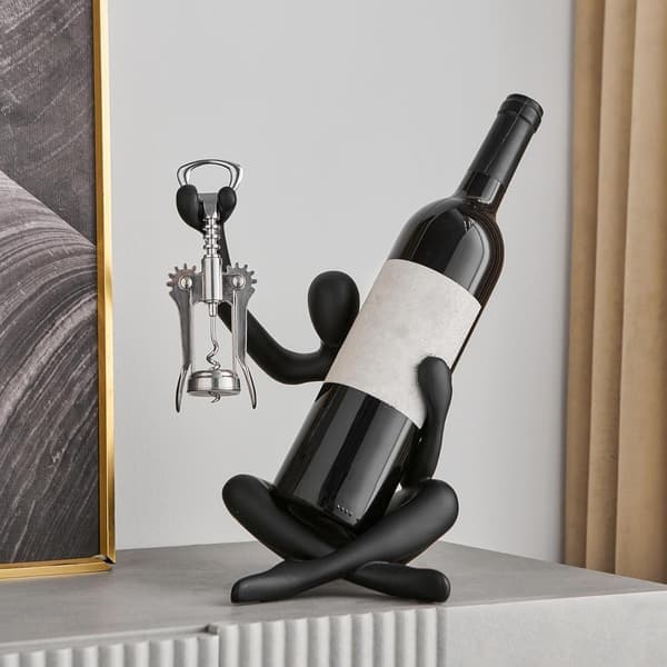 Modern Wine Holder, Decorative Resin Wine Rack with Hollow Design (Black)