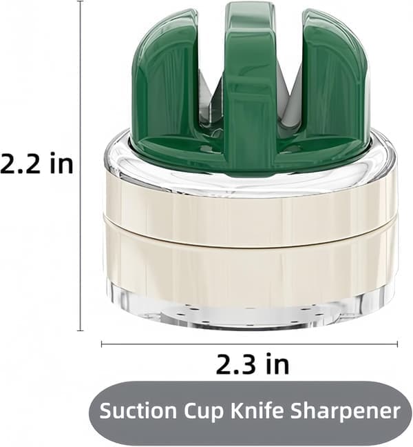 Kitchen Knife Sharpener with Suction Cup Base - Hands-Free Foldable Multi-Sharpener for Chef Knives, Meat Cleavers, Fruit Knives, and Scissors (Green)