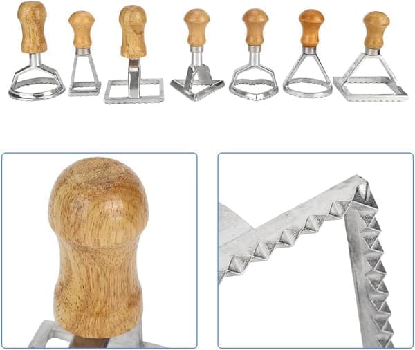 Italian pasta cutter, dumpling press mold, dough dumpling edge pressing tool, wooden handle