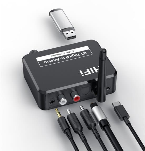 Bluetooth lydadapter - BT 5.3 - SPDIF/3.5mm AUX//RCA/USB - Bluetooth lydmottaker - B35T - Svart