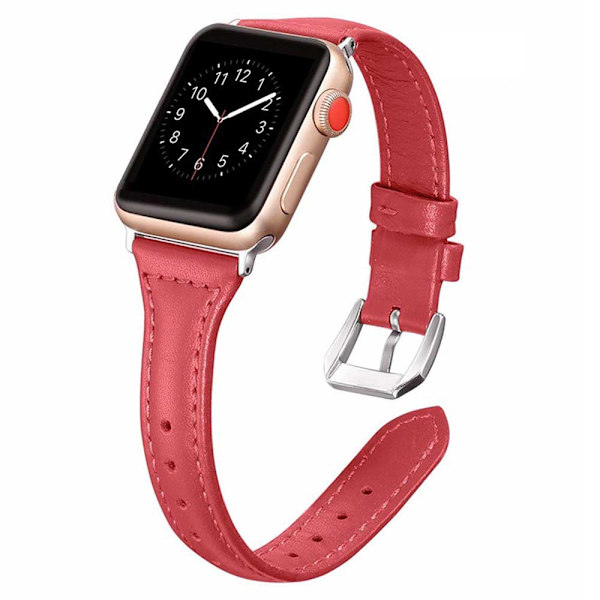 Läderklockarmband, Kompatibelt med Apple Watch, Kornläderband Slim & Thin Ersättningsarmband för iWatch Series 5 4 3 2 1 38-40mm Svart