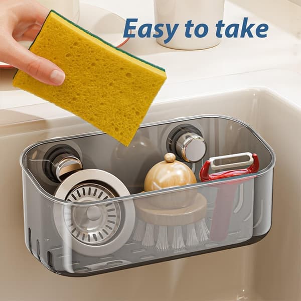 Sponge Holder with Strong Suction Cup Dish Sponge Caddy Inside Sink Removable Sink Organizer for Dishcloth Brush Scrubber