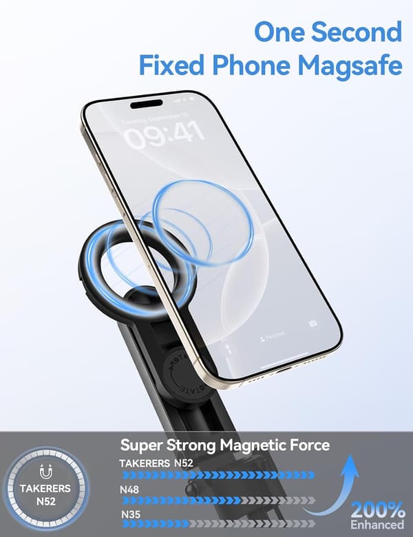 Takerers for MagSafe Stativ for iPhone【Lommestørrelse】 4-i-1 Bærbart Magnetisk Selfiestativ for iPhone Stativ for Videoopptak Reise Magnetisk Telefon