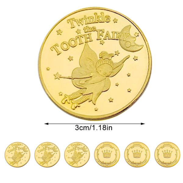 Tooth Fairy Mynt, paket med 6 Tooth Fairy Gold Taler Tooth Fairy Mynt Förlorad tand Barn Presenter Souvenir Tooth Fairy Minnesmynt för pojkar och