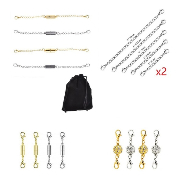 Halsbandsförlängare och magnetiska smyckeslås, flera storlekar Halsband Kedjeförlängare Magnetlås för smyckestillverkning