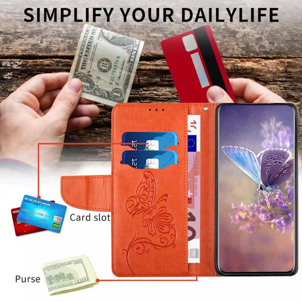 Butterfly Flower Imprinted Plånboksfodral Galaxy A13 4G - Orange