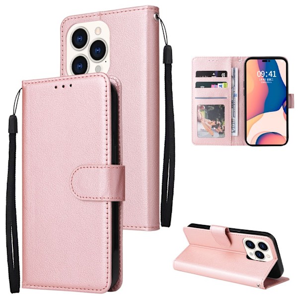 SKALO iPhone 15 Plus Plånboksfodral i PU-Läder - Roséguld Rosa guld