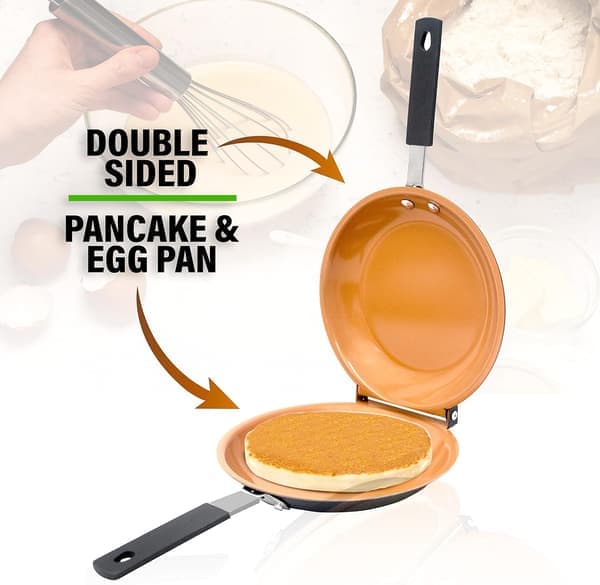 Double-Sided Frying Pan, the Perfect Pancake Maker – Ceramic Non-Stick Copper Easy Flip Pancake Griddle for Fluffy Pancakes, Omelet Maker