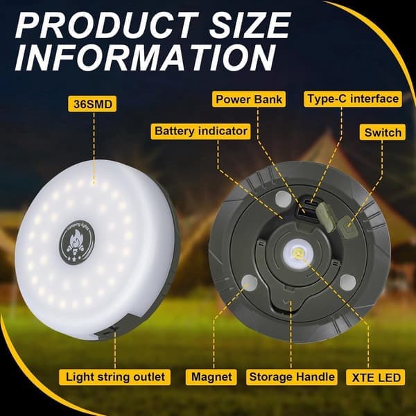 Camping String Lights 10 Meter - Atmosphere String - IPX4 Waterproof - Retractable - Rechargeable - Warm White | Outdoor Lighting - Camping Lamp