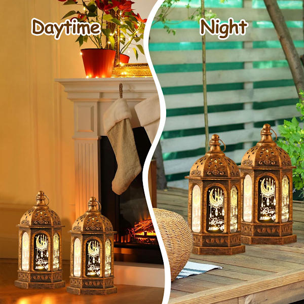 Ramadan Lyktor Dekoration Hängande Lampa Eid Ljusstake med Transparent Glas Ramadan Barn Gåvor LED Eid för Hem Bordsdekoration