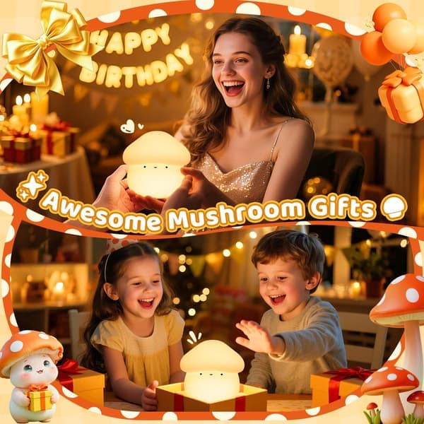 Mushroom Lamp, Timed Mushroom Night Light for Kids, Dimmable and Easy-to-Control Cute Lamp, Soft Silicone Night Light.