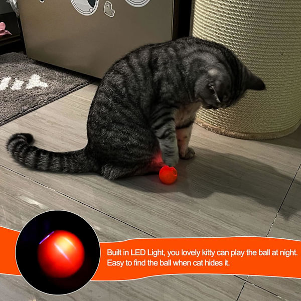 Interaktiv kattboll leksak - med LED-ljus, intelligent hoppboll, 360 graders automatisk rotation och USB-laddning, stimulerar jakt, för kattunge