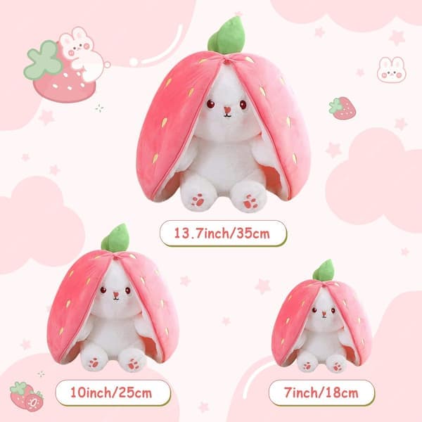 Rabbit Plush Reversible Hugging Rabbit Plush, Christmas Strawberry Rabbit Transformed Rabbit Plush Zipper, Transforms Into Ear Rabbits Plush Toy
