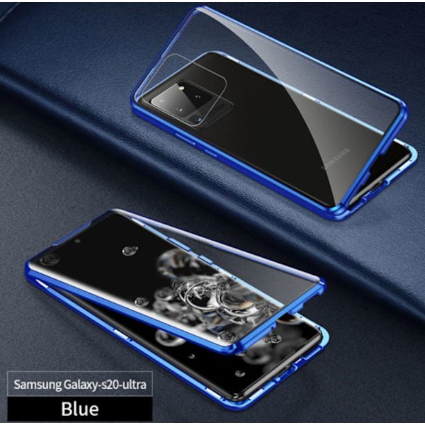 Dubbelsidigt glas magnetisk metall för Samsung S20 plus  blå blå