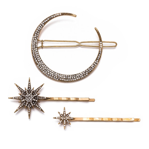 Stars and Moon Hårklämmor, vintage strass hårnål, metalllegering diamantbesatta håraccessoarer för kvinnor och flickor Guld